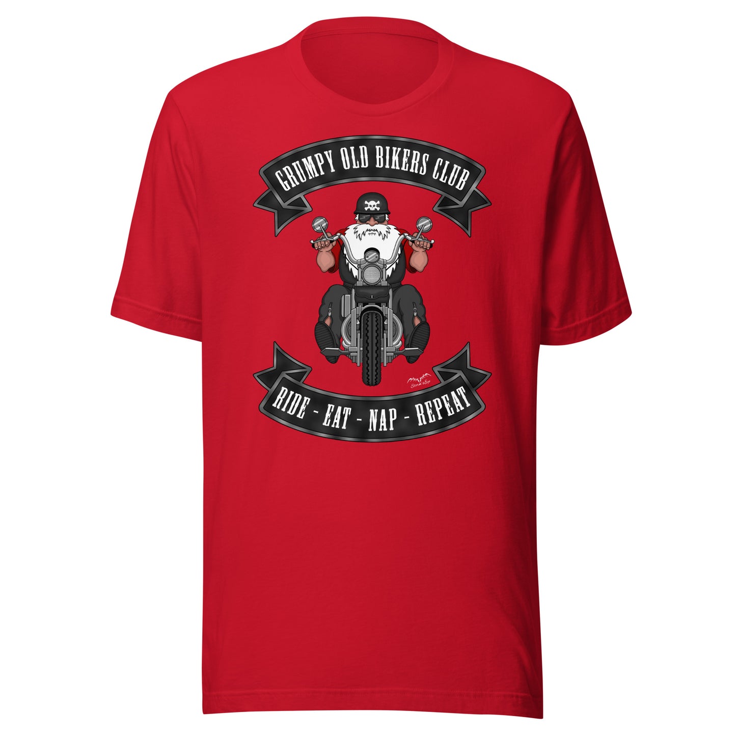 grumpy old biker t-shirt bright red by stormseye design