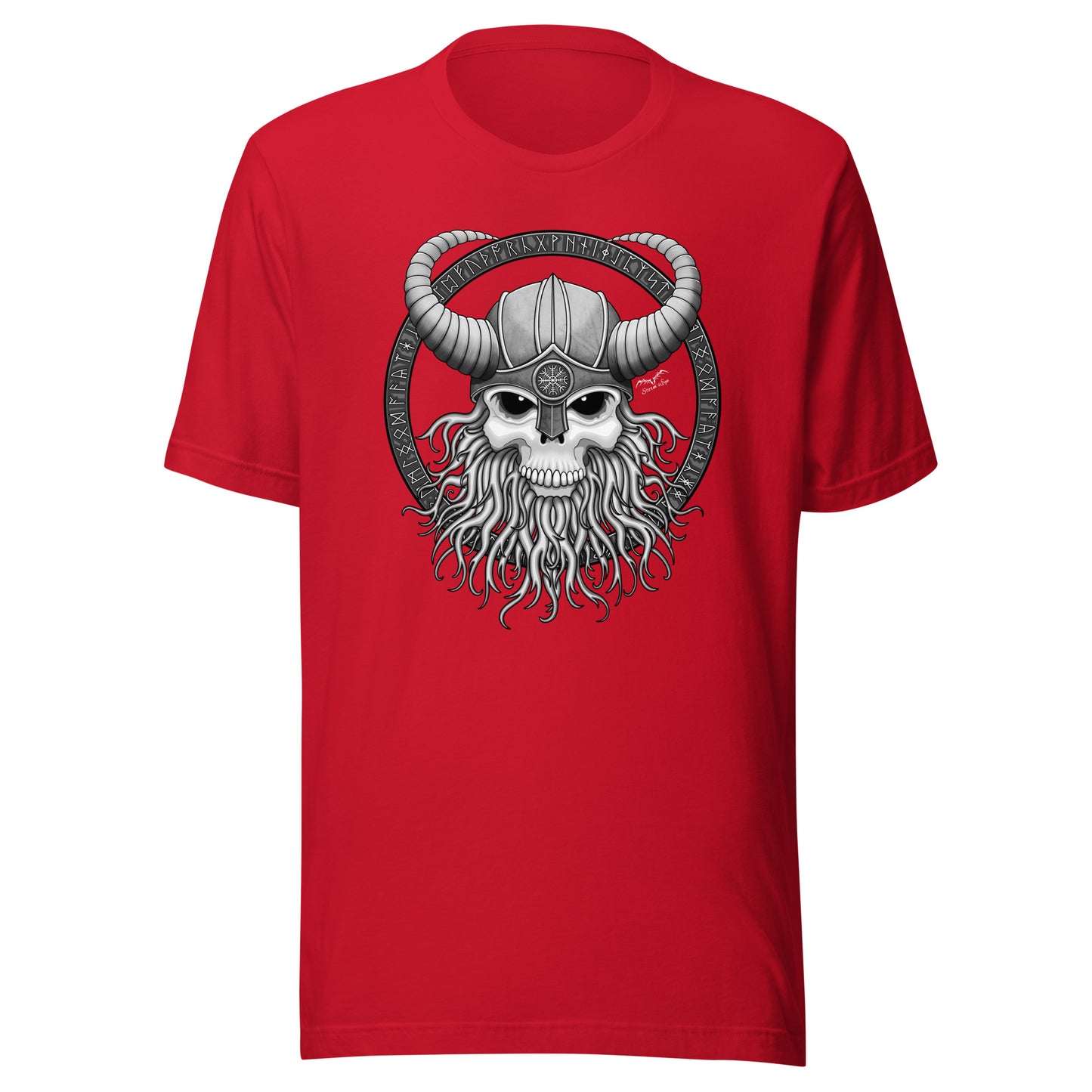 stormseye design viking skull runes T shirt, flat view red