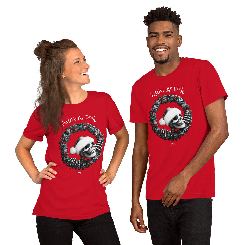 stormseye design festive AF mature gothic christmas T shirt, modelled view black