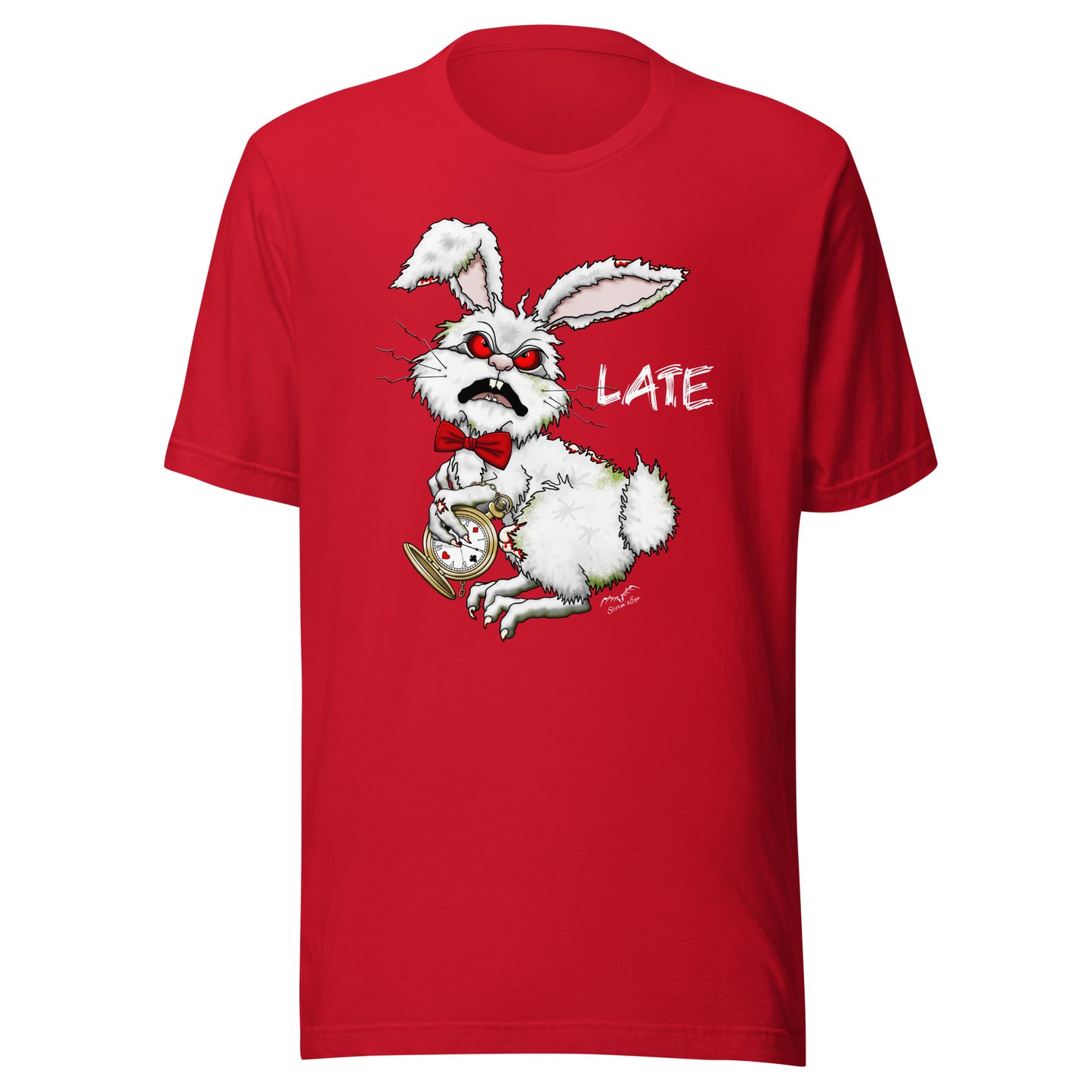 Stormseye Design zombie bunny t shirt, flat view red