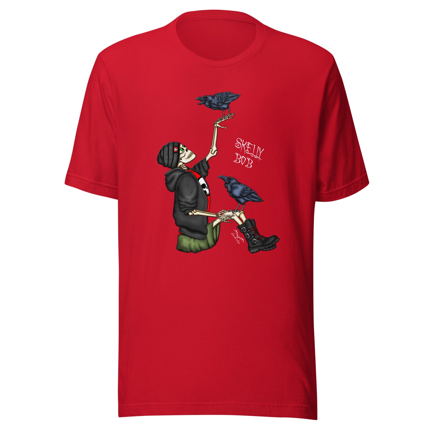 stormseye design rocker skeleton gothic T shirt, flat view red