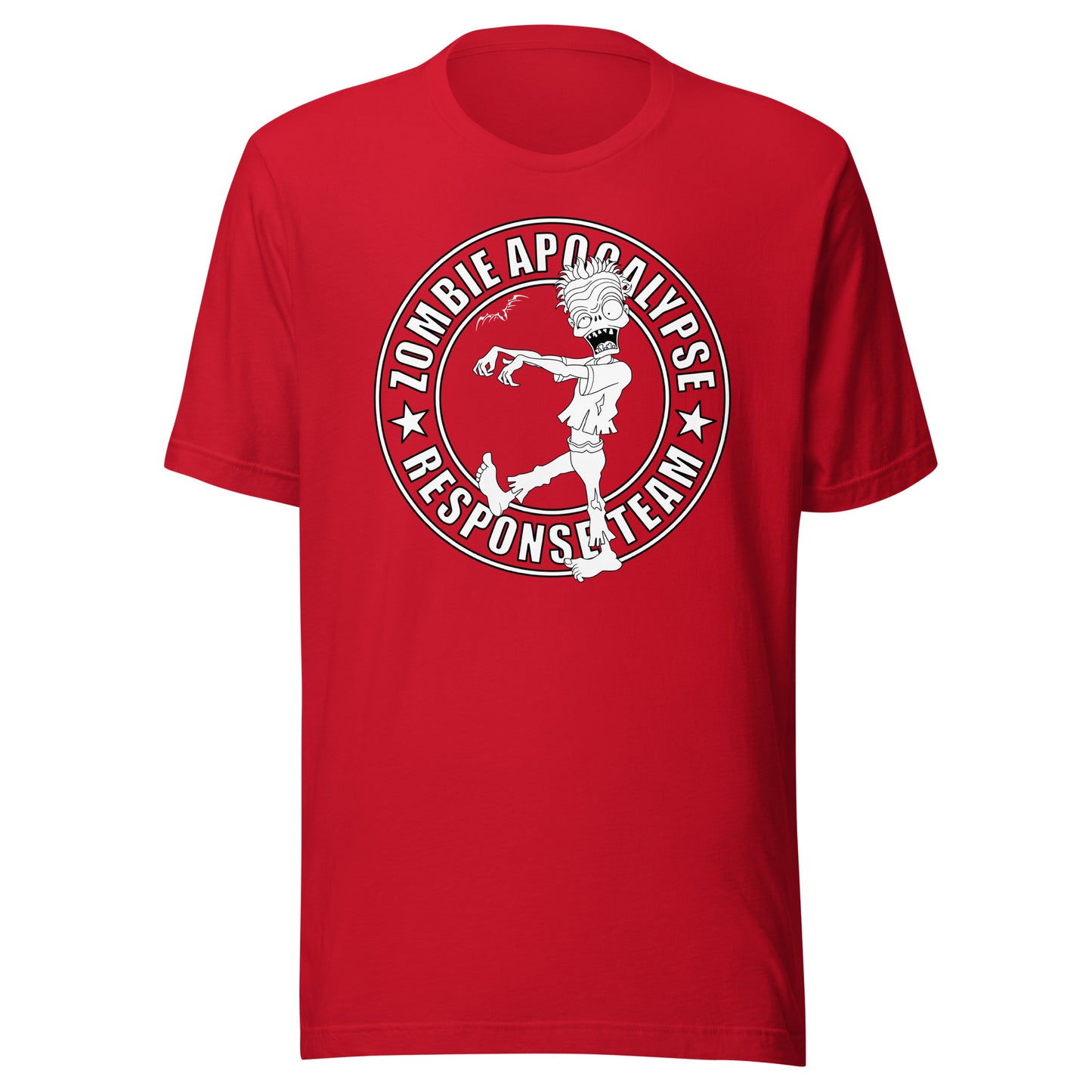 stormseye design zombie apocalypse T shirt, flat view red