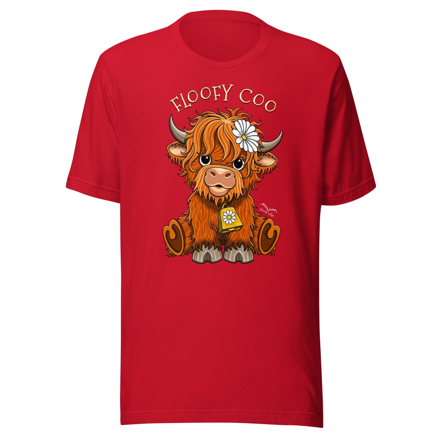 Floofy coo highland cow shirt by stormseye design, bright red