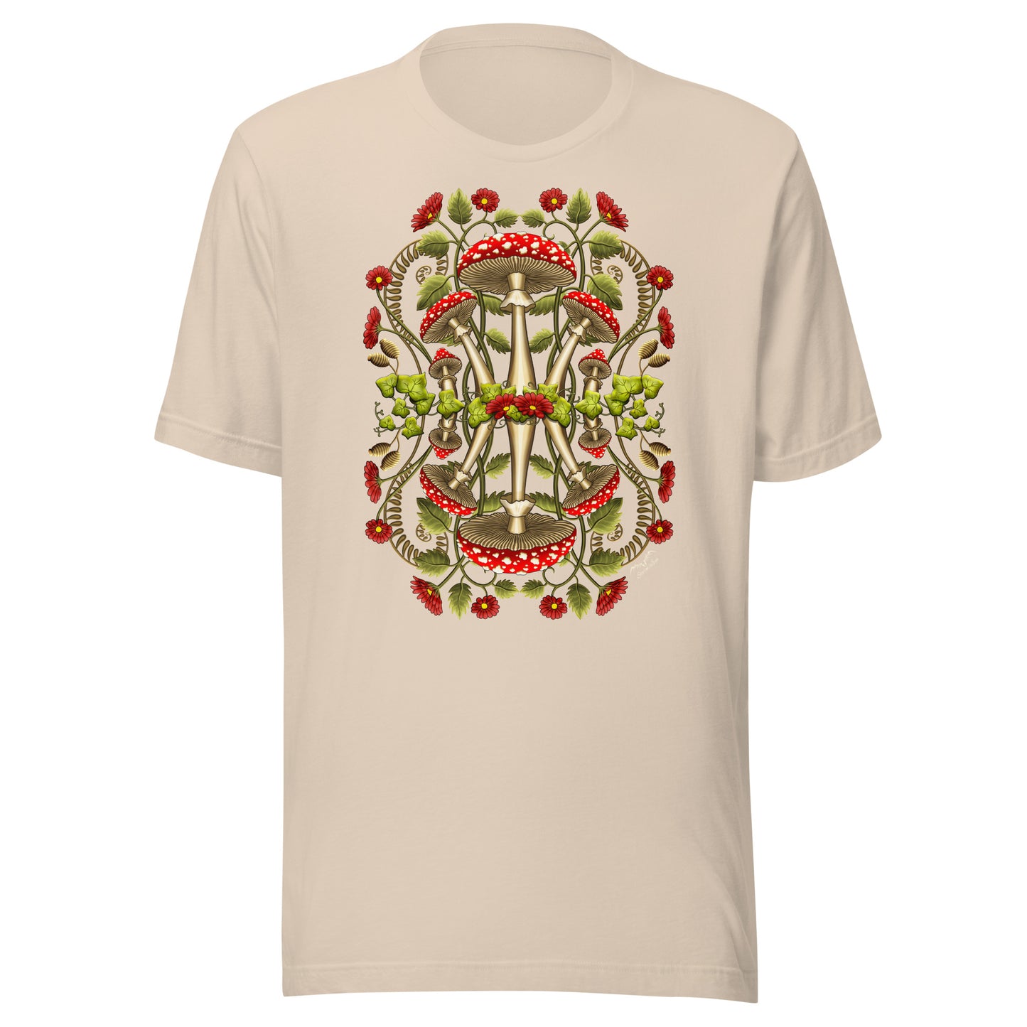 Cottagecore Heaven mushrooms shirt by Stormseye, cream