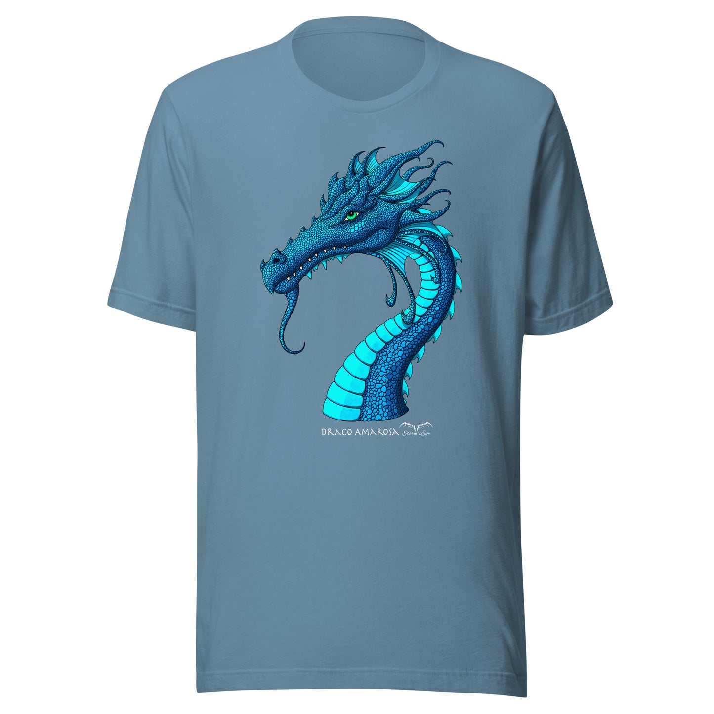 stormseye design amarosa dragon T shirt, flat view blue