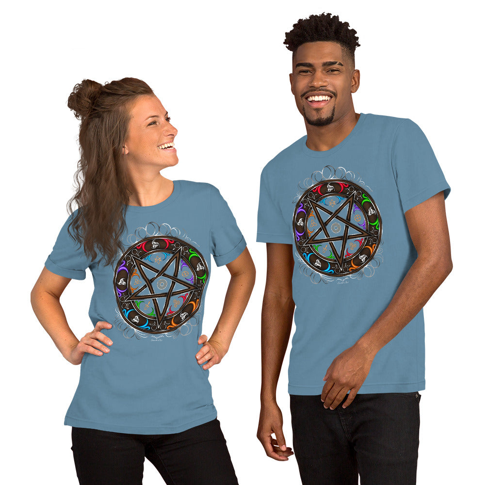 Witchy Occult Wheel Colour T-shirt | Gothic Wicca Pentagram Shirt | 7 Colours S-4XL