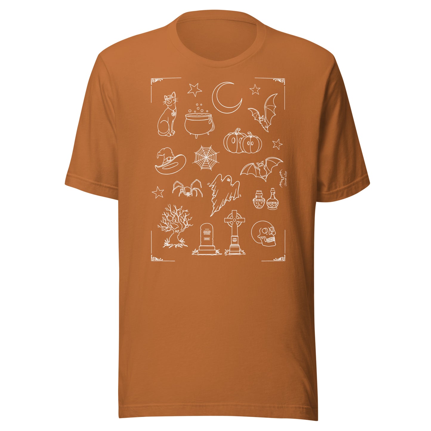 stormseye design halloween vibe spooky T shirt flat view orange