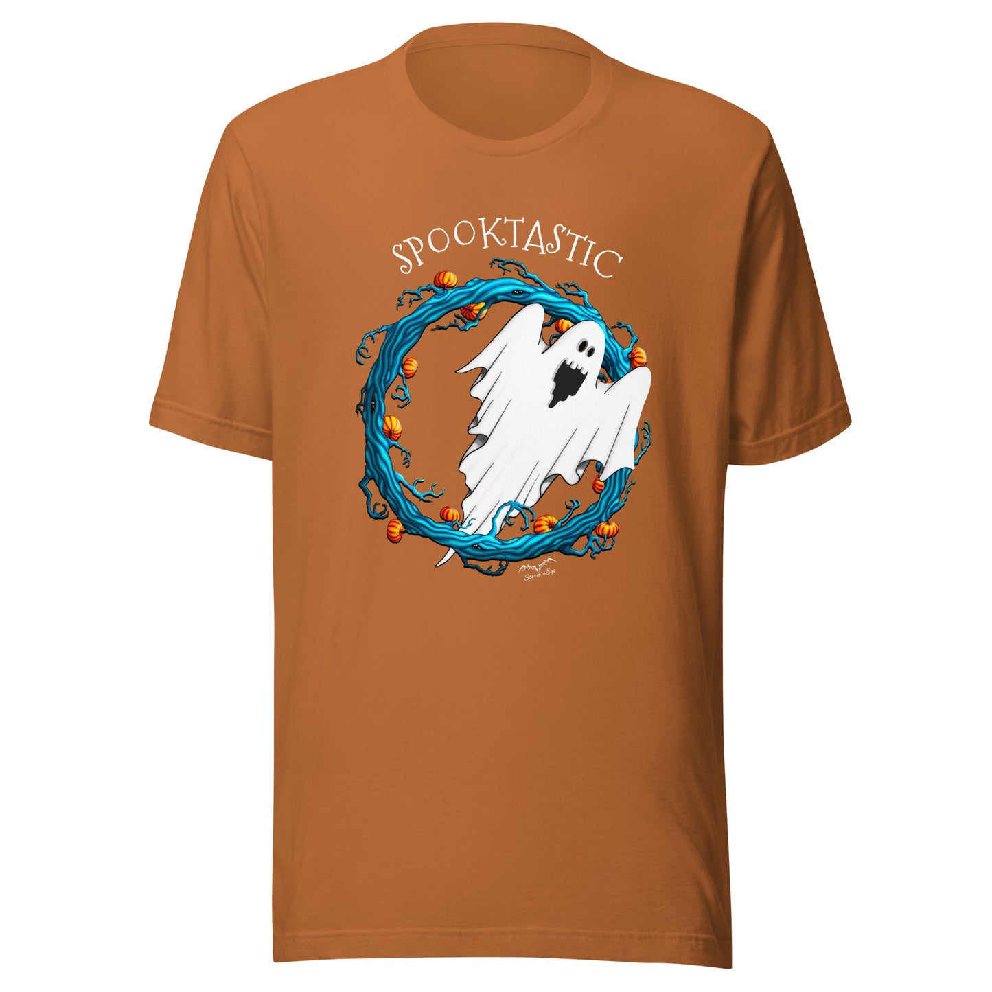 stormseye design halloween ghost spooktastic T shirt flat view orange
