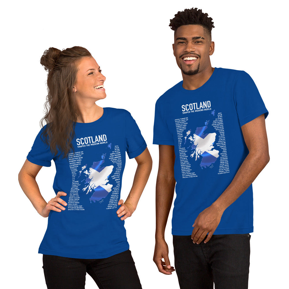 Scotland inventions shirt by stormseye design, royal blue, modelled view