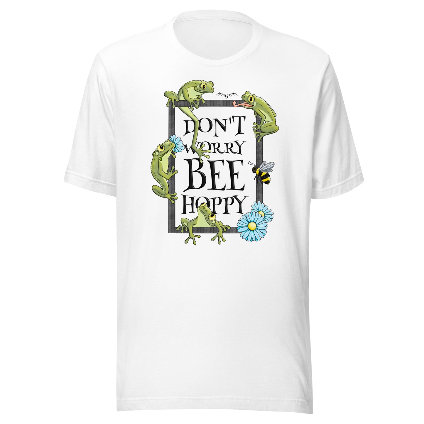 stormseye design don’t worry bee hoppy T shirt, flat view white