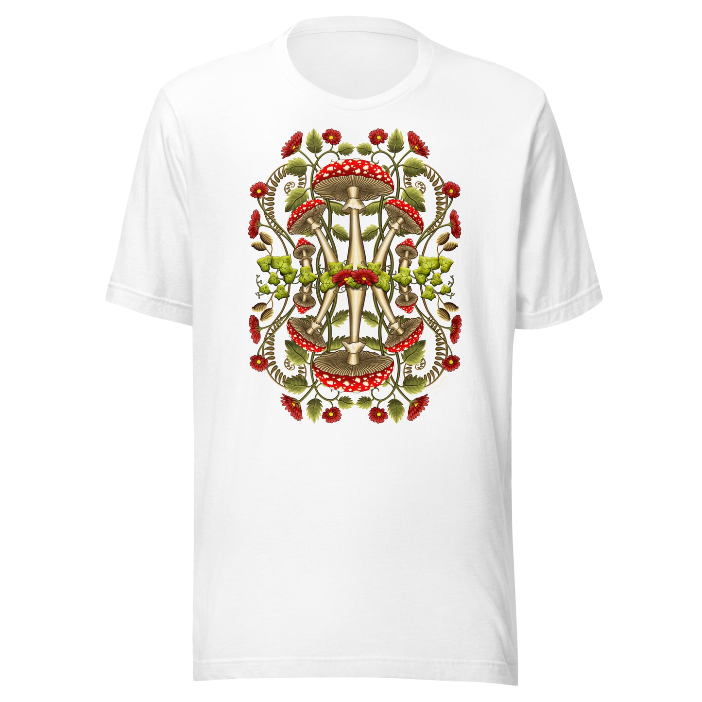 Cottagecore Heaven mushrooms shirt by Stormseye, white