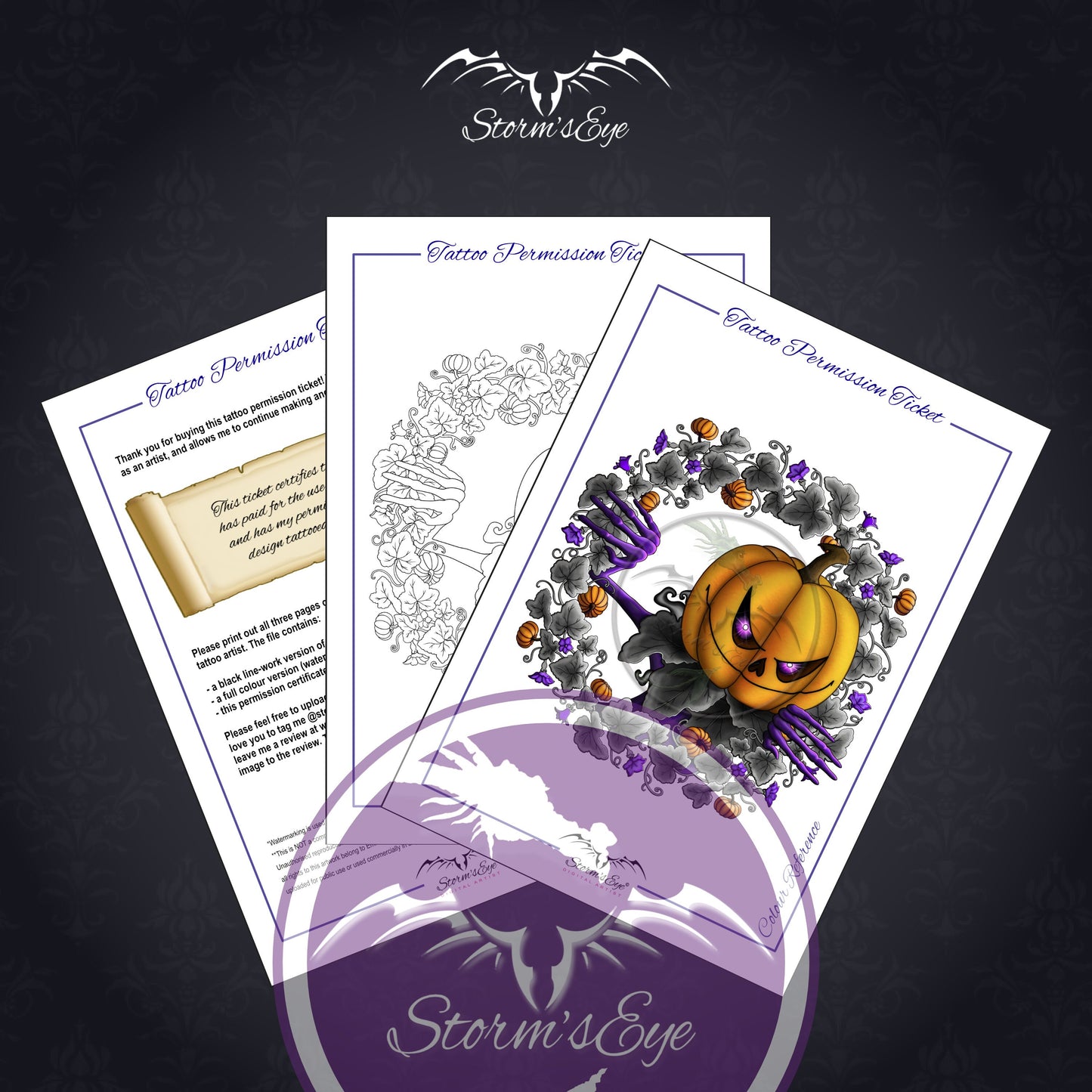 Pumpkin King Halloween Tattoo Design | Instant Digital Download