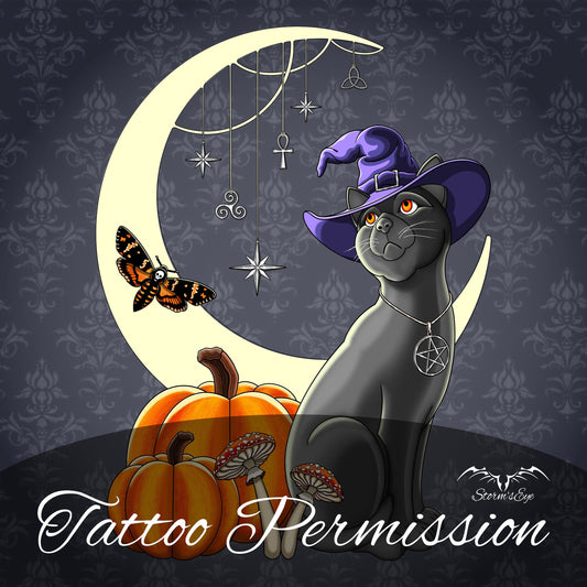 Witch's Cat Halloween tattoo design by Stormseye Design