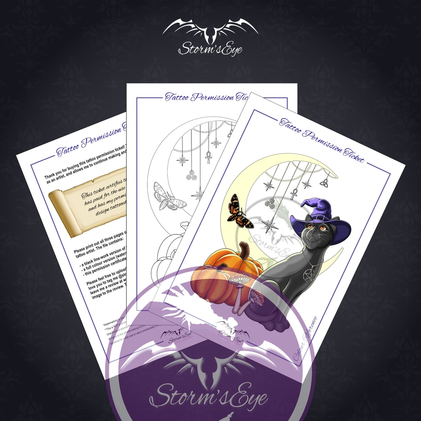Witch's Cat Halloween tattoo design by Stormseye Design