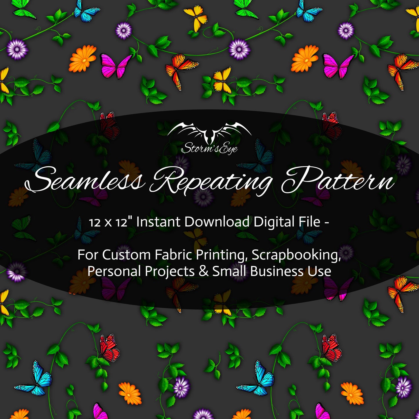 Night flying butterflies seamless repeat pattern instant download by Stormseye Design