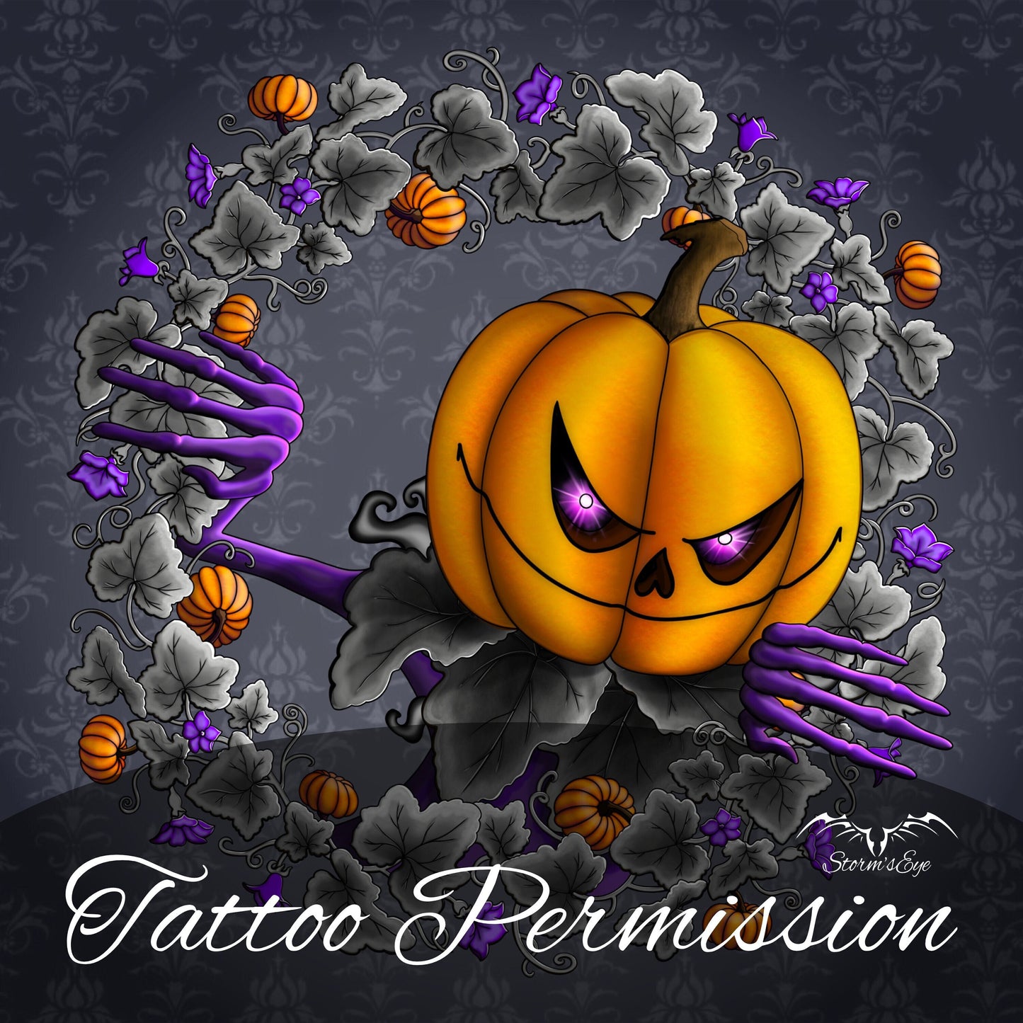 Pumpkin King Halloween Tattoo Design | Instant Digital Download