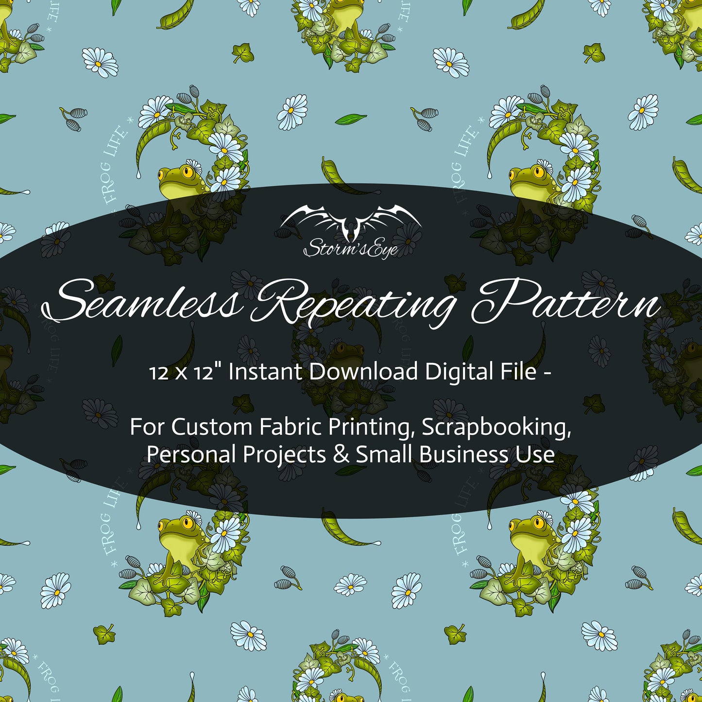 Frog Life frogs and flowers seamless repeat pattern instant download by Stormseye Design