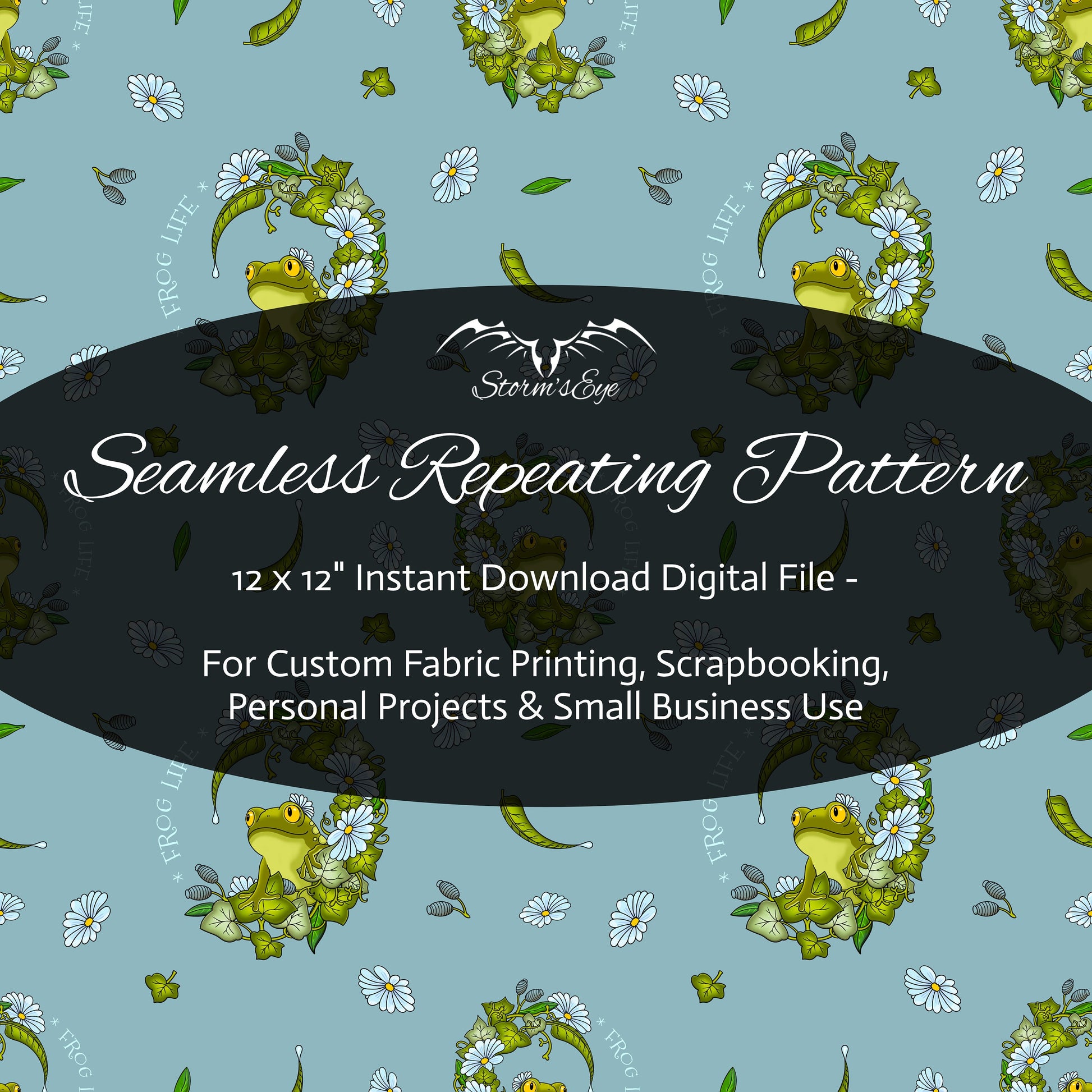 Frog Life frogs and flowers seamless repeat pattern instant download by Stormseye Design