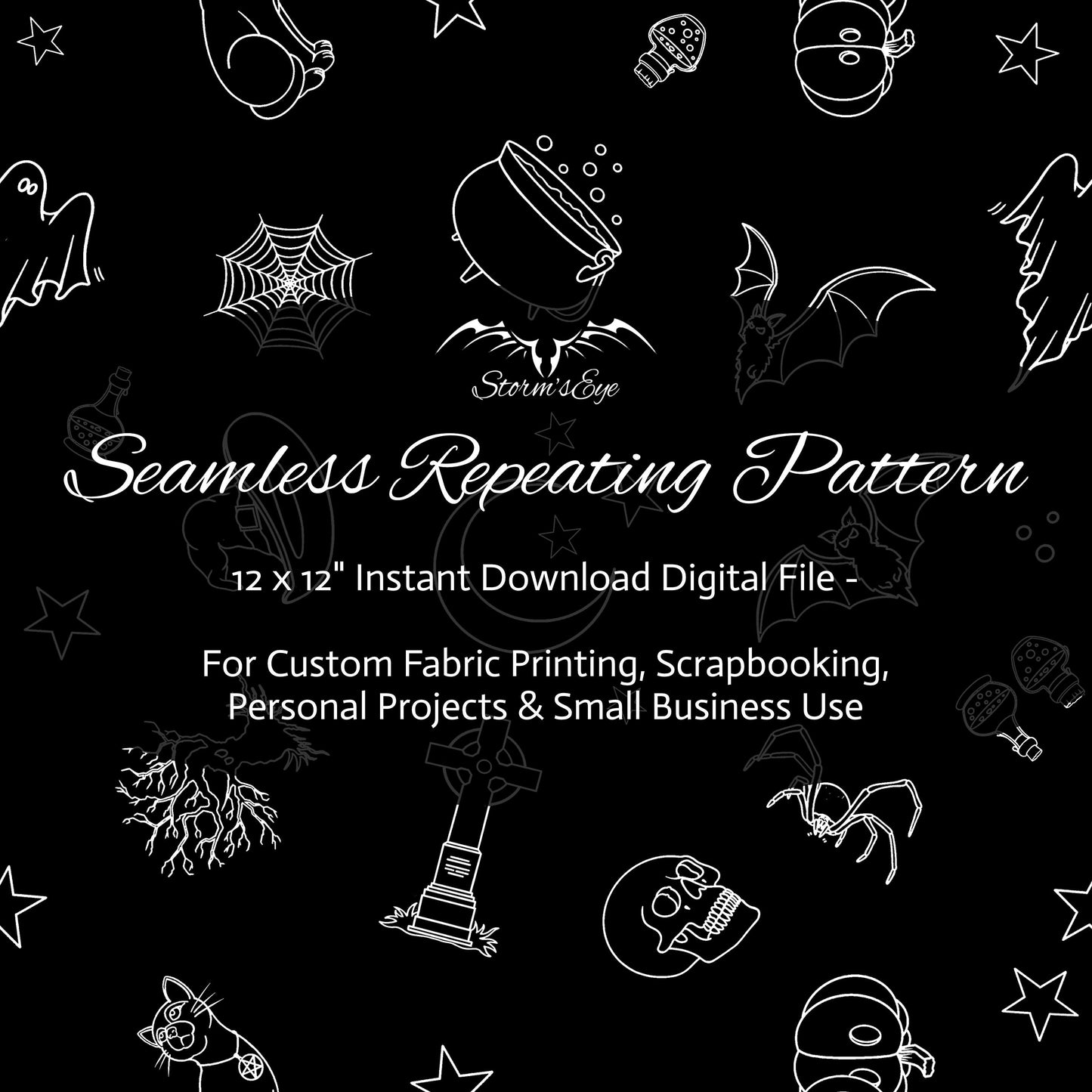Halloween Vibe spooky seamless repeat pattern instant download by Stormseye Design