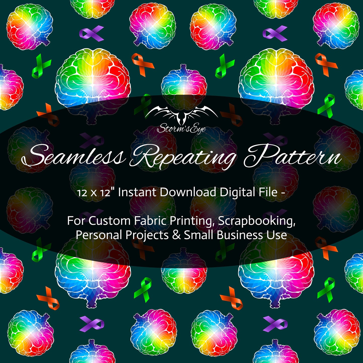 Neurodiversity Spectrum rainbow seamless repeat pattern instant download by Stormseye Design