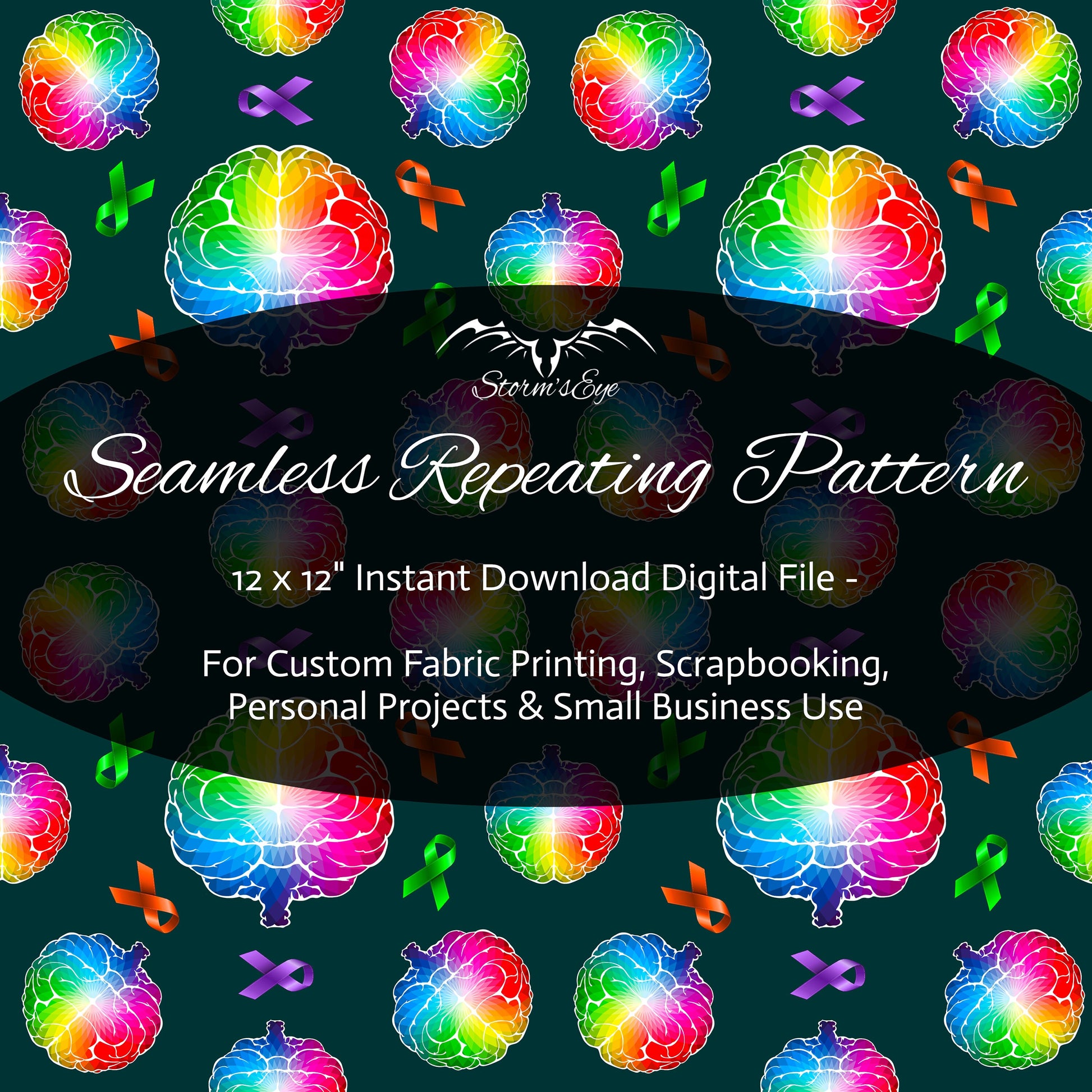 Neurodiversity Spectrum rainbow seamless repeat pattern instant download by Stormseye Design