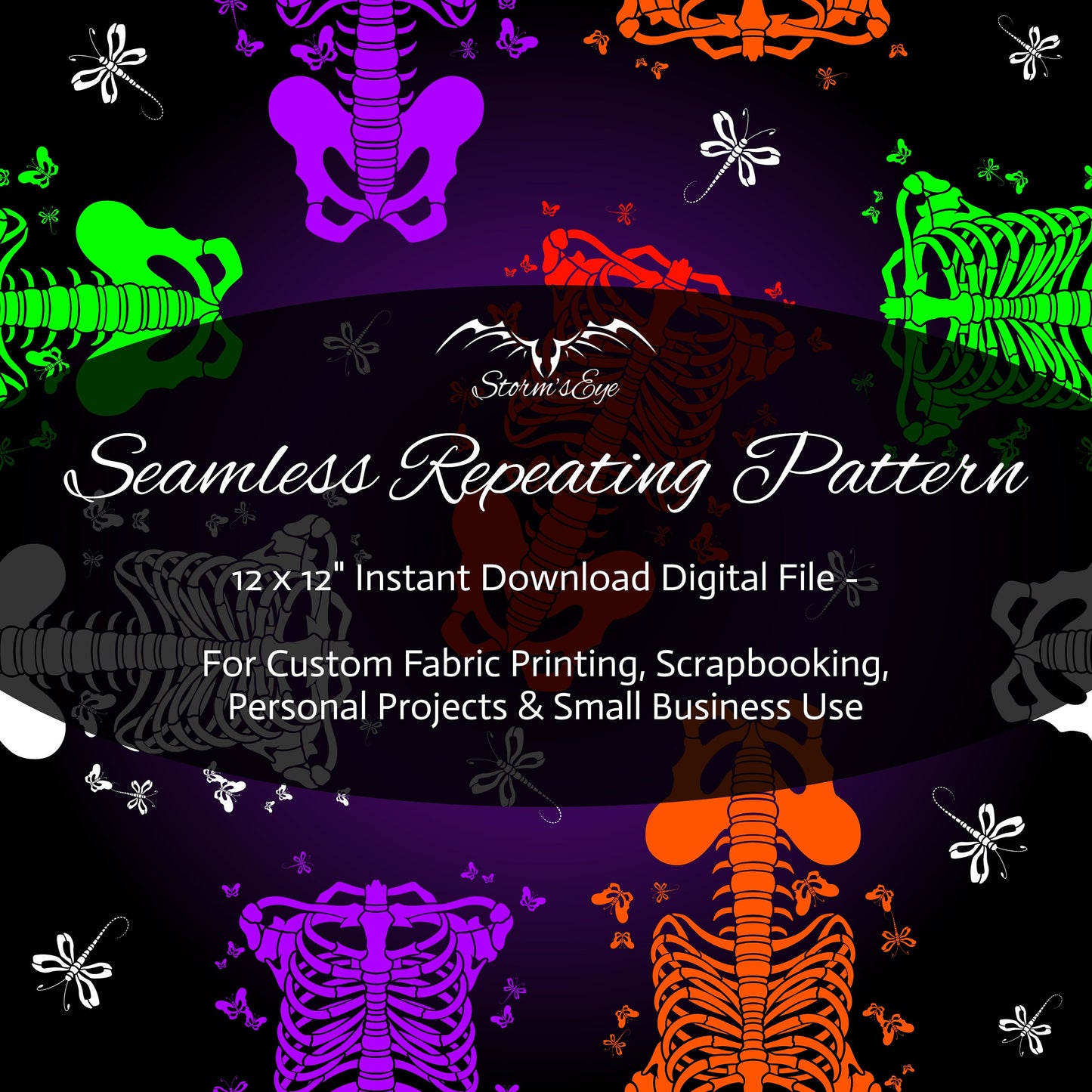 Halloween Torso Skeletons seamless repeat pattern instant download by Stormseye Design