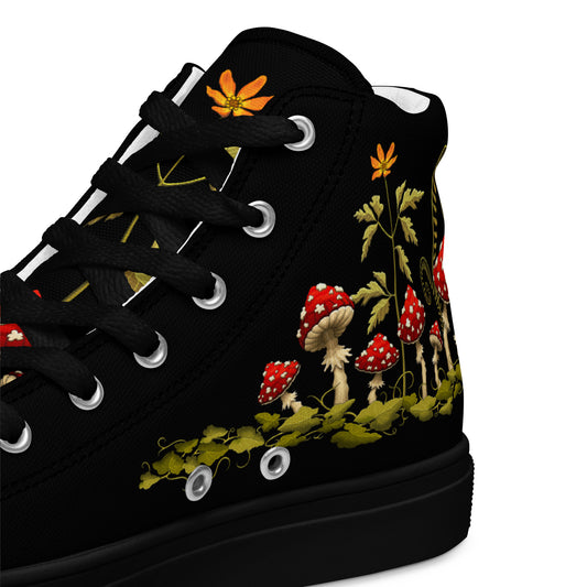 Stormseye Design Witchy Mushrooms high top shoes, black sole, detail view