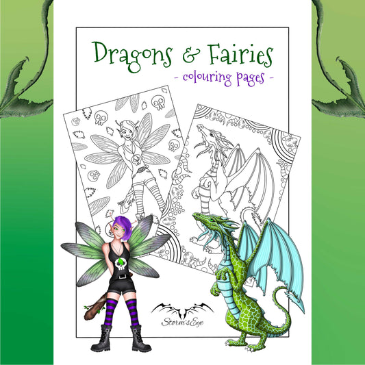 Dragons & Fairies Colouring - Printable Reusable Colouring Pages, Digital Download Print At Home