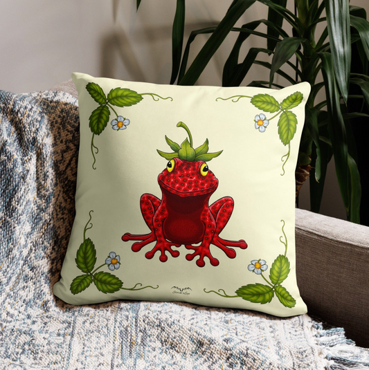 strawberry Steve fruit frog pillow case / cushion cover cream by stormseye design