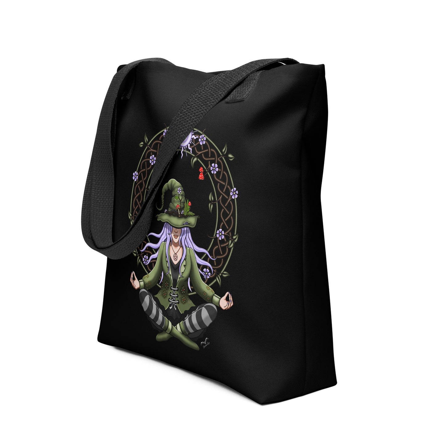 Stormseye design hedge witch large tote bag, side view