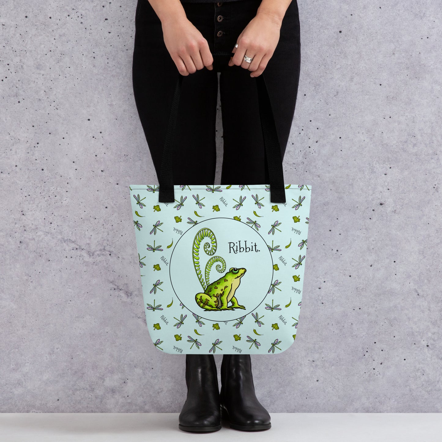 Stormseye design pretty frog large tote bag modelled view