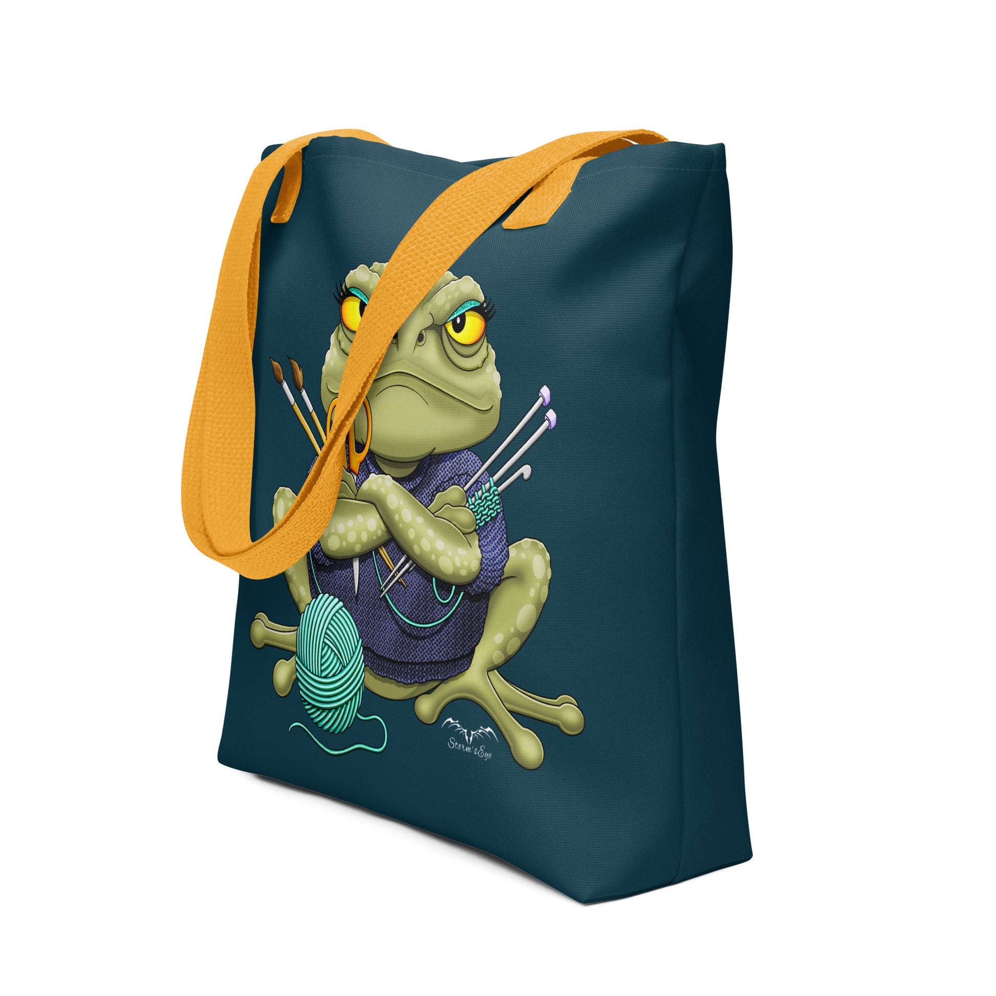 Stormseye design crafting frog large tote bag side view