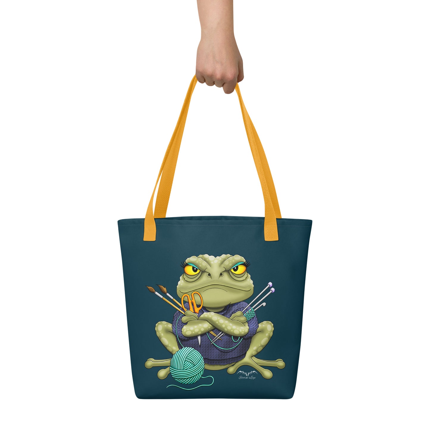 Stormseye design crafting frog large tote bag carried view