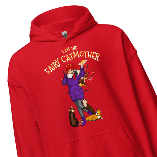 fairy cat mother hoodie by stormseye design, red, zoom view