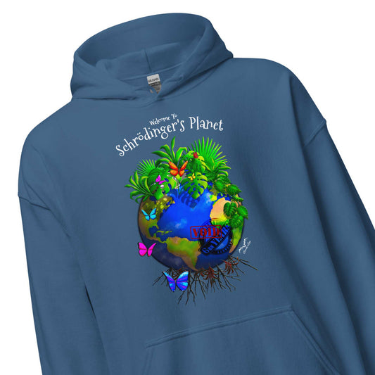 shrodinger's planet climate change hoodie by stormseye design, blue