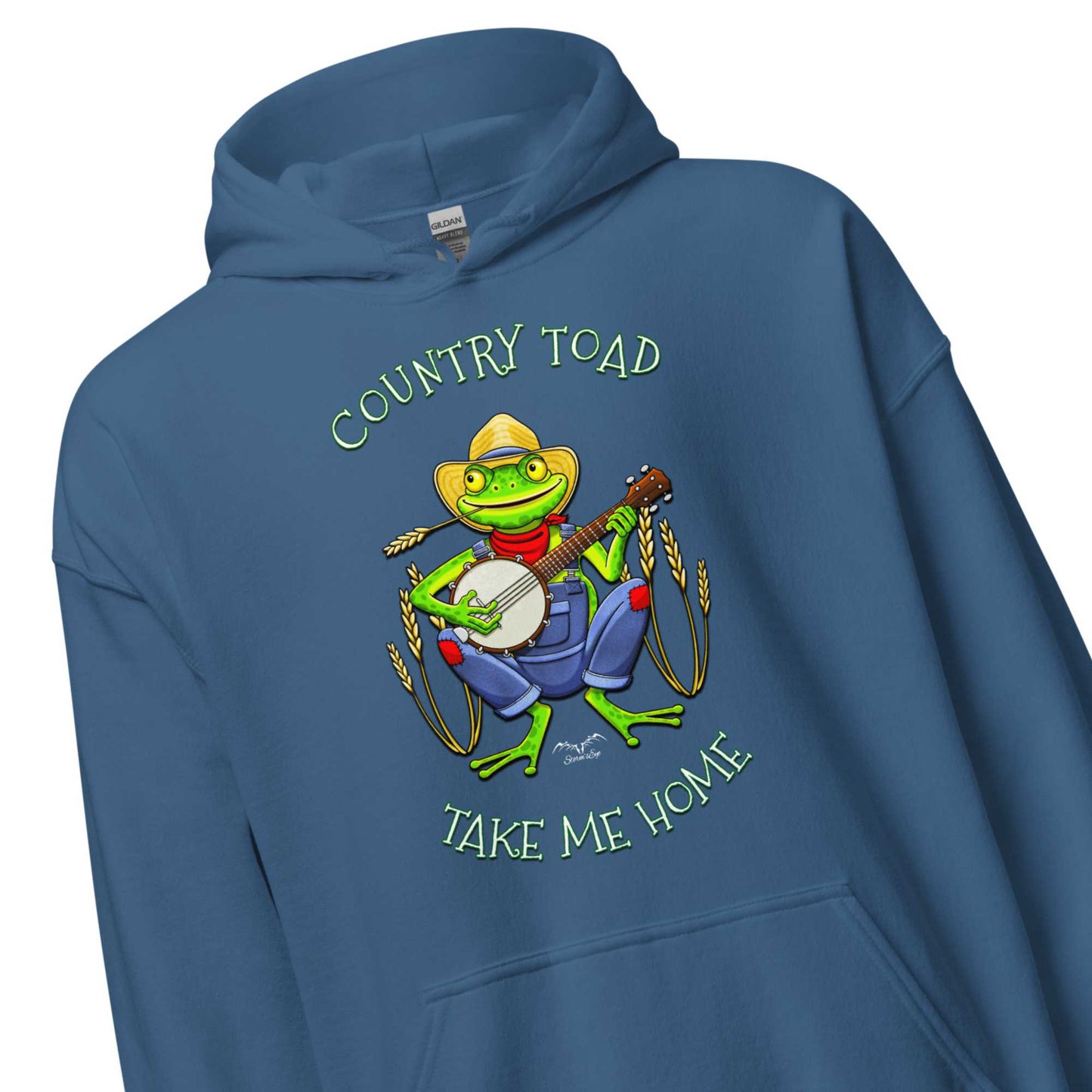 stormseye design country toad hoodie detail view blue
