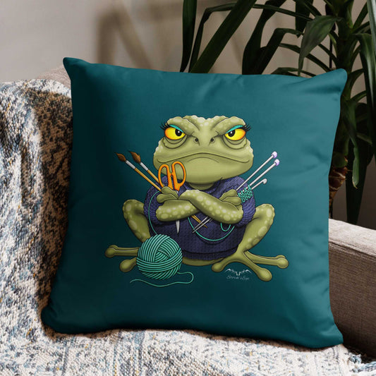 stormseye design crafting frog cushion cover, 18x18 teal, lifestyle view