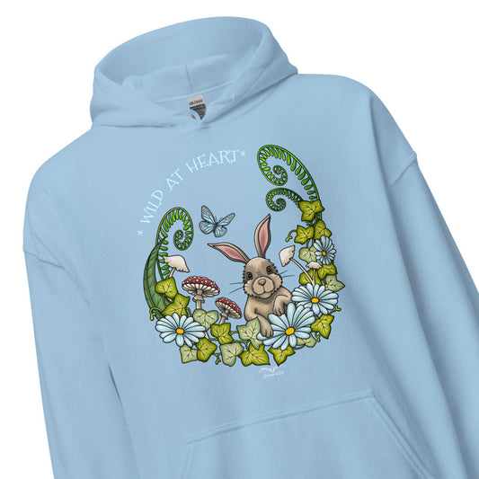 wild at heart rabbit hoodie by stormseye design, light blue, zoom view