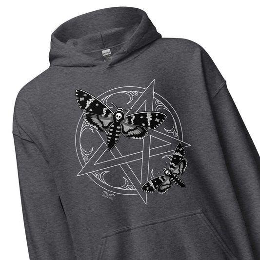 stormseye design deaths head moths hoodie detail view dark heather