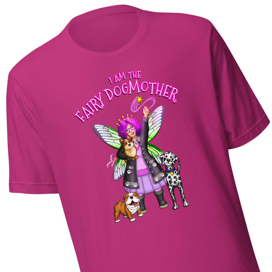 stormseye design fairy dog mother T shirt, zoomed view pink