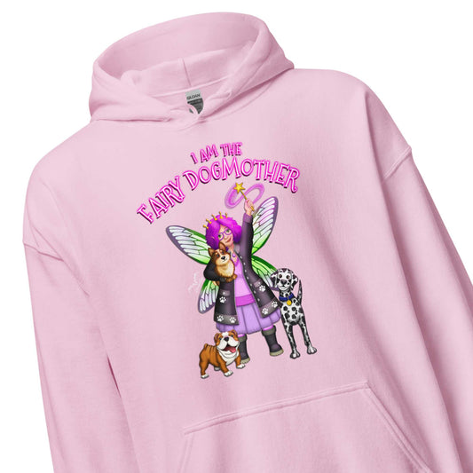 stormseye design fairy dog mother T shirt, zoomed view light pink