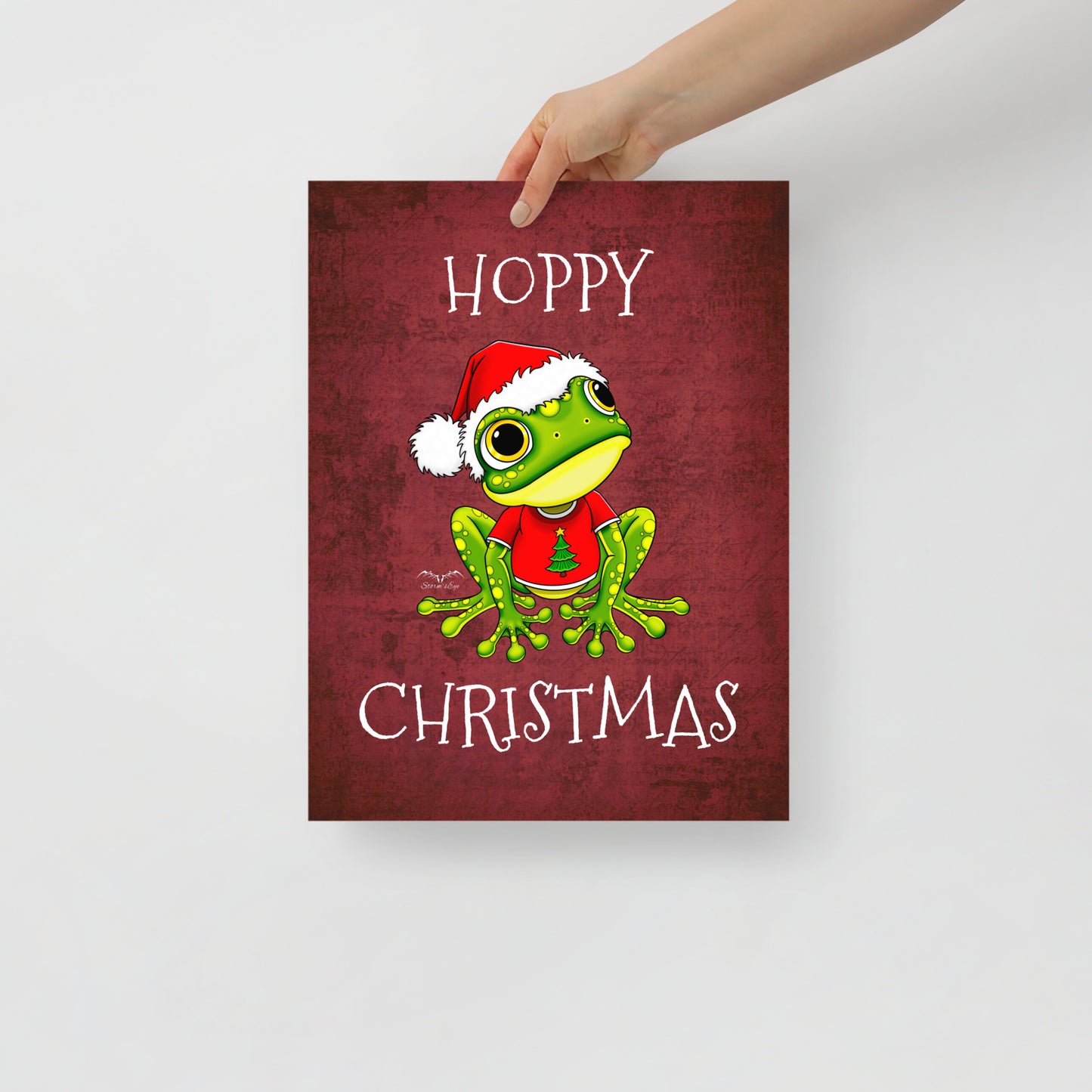 stormseye design hoppy christmas frog art poster 12x16