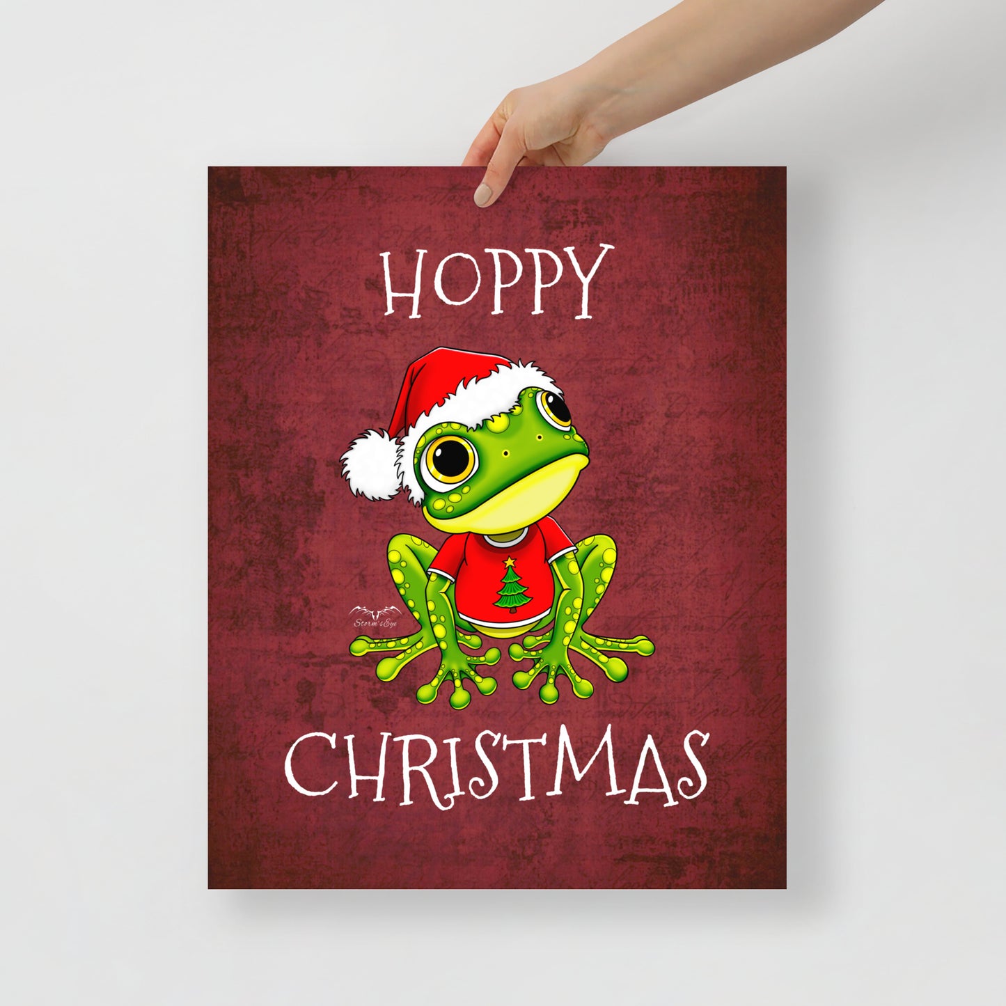 stormseye design hoppy christmas frog art poster 16x20