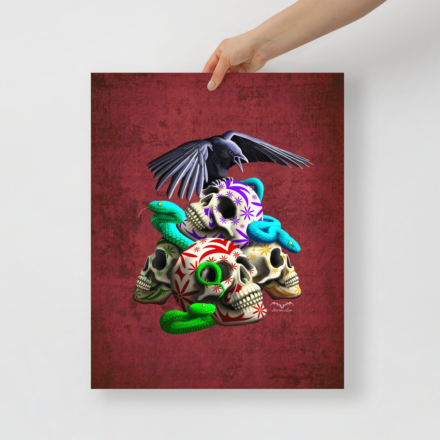 Stormseye Design Sugar Skulls And Snakes art print 16x20