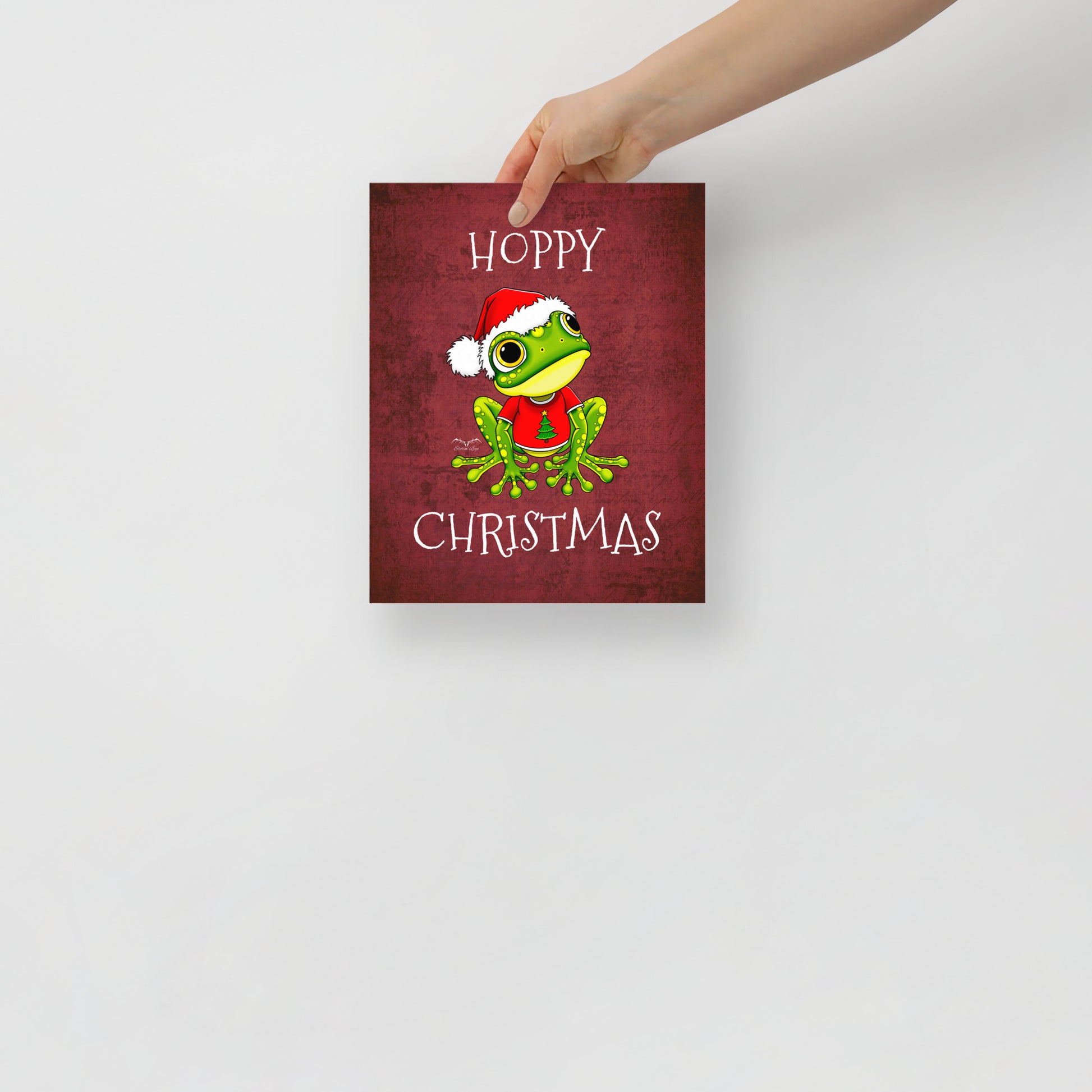 stormseye design hoppy christmas frog art poster 8x10