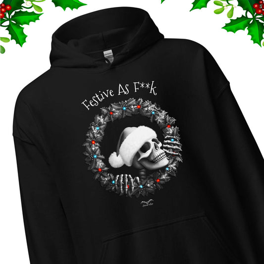 stormseye design festive AF christmas hoodie detail view black