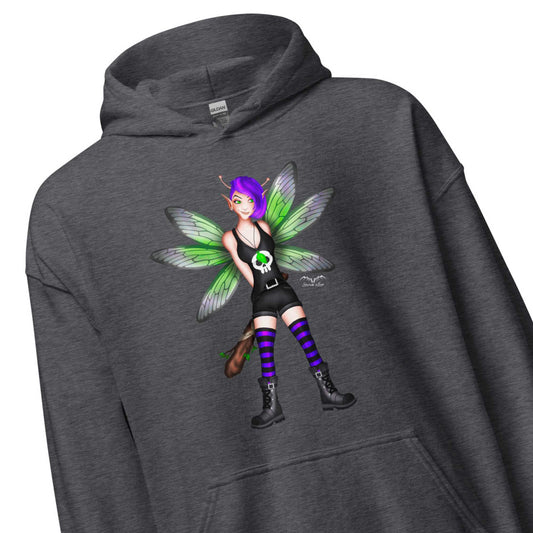 stormseye design rocker fairy fink hoodie detail view dark heather