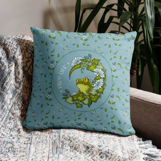 frog life froggy pillowcase blue by stormseye design