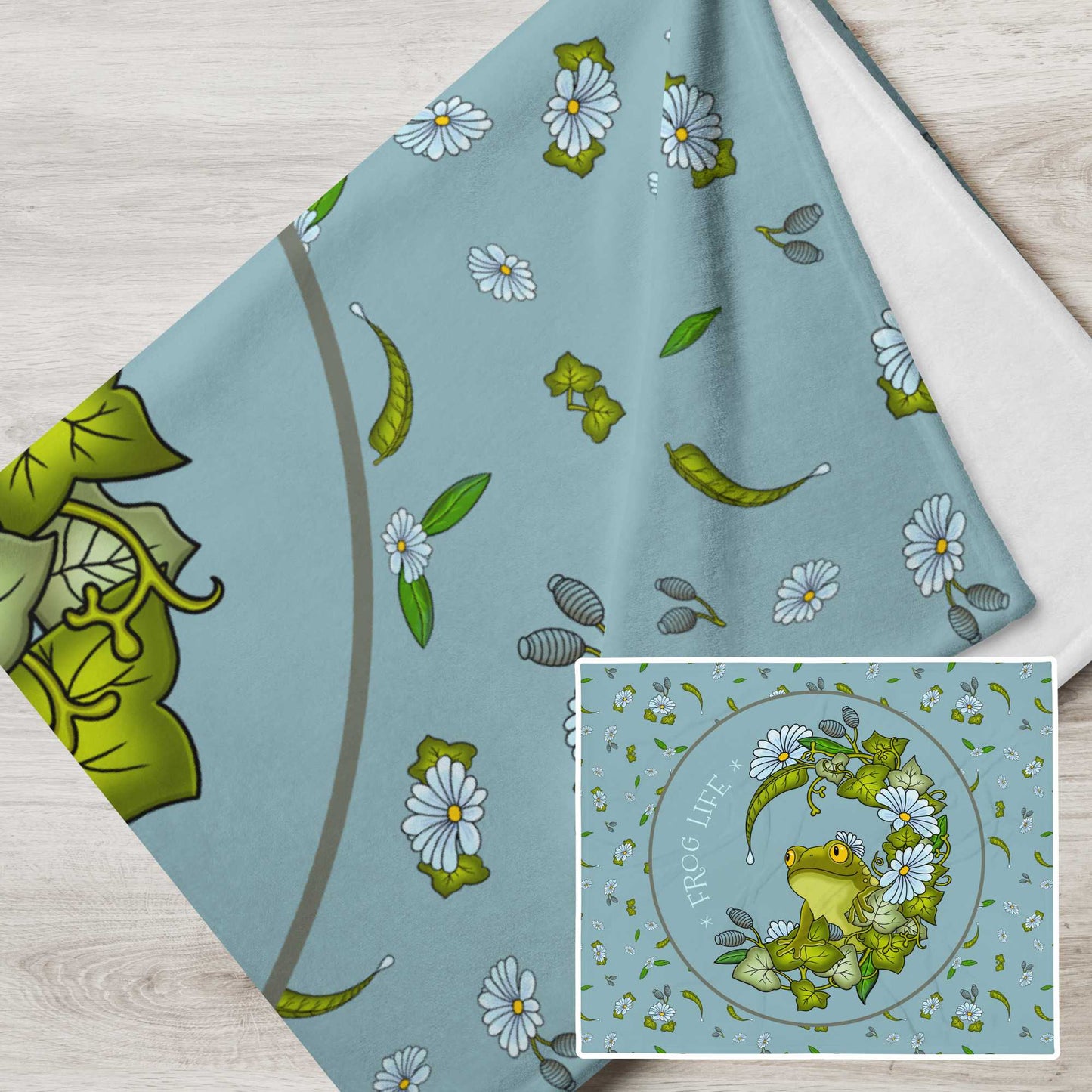 Frog Life Throw Blanket Blue Stormseye Design