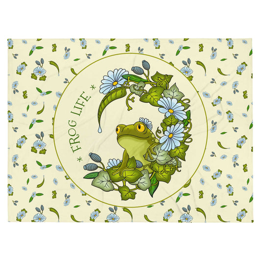 Frog Life Throw Blanket Cream by Stormseye Design